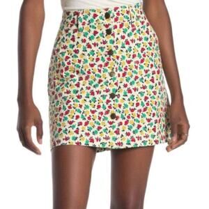 J. Crew Mercantile Floral Button Front Denim Stretch Mini Skirt Cream Red Green